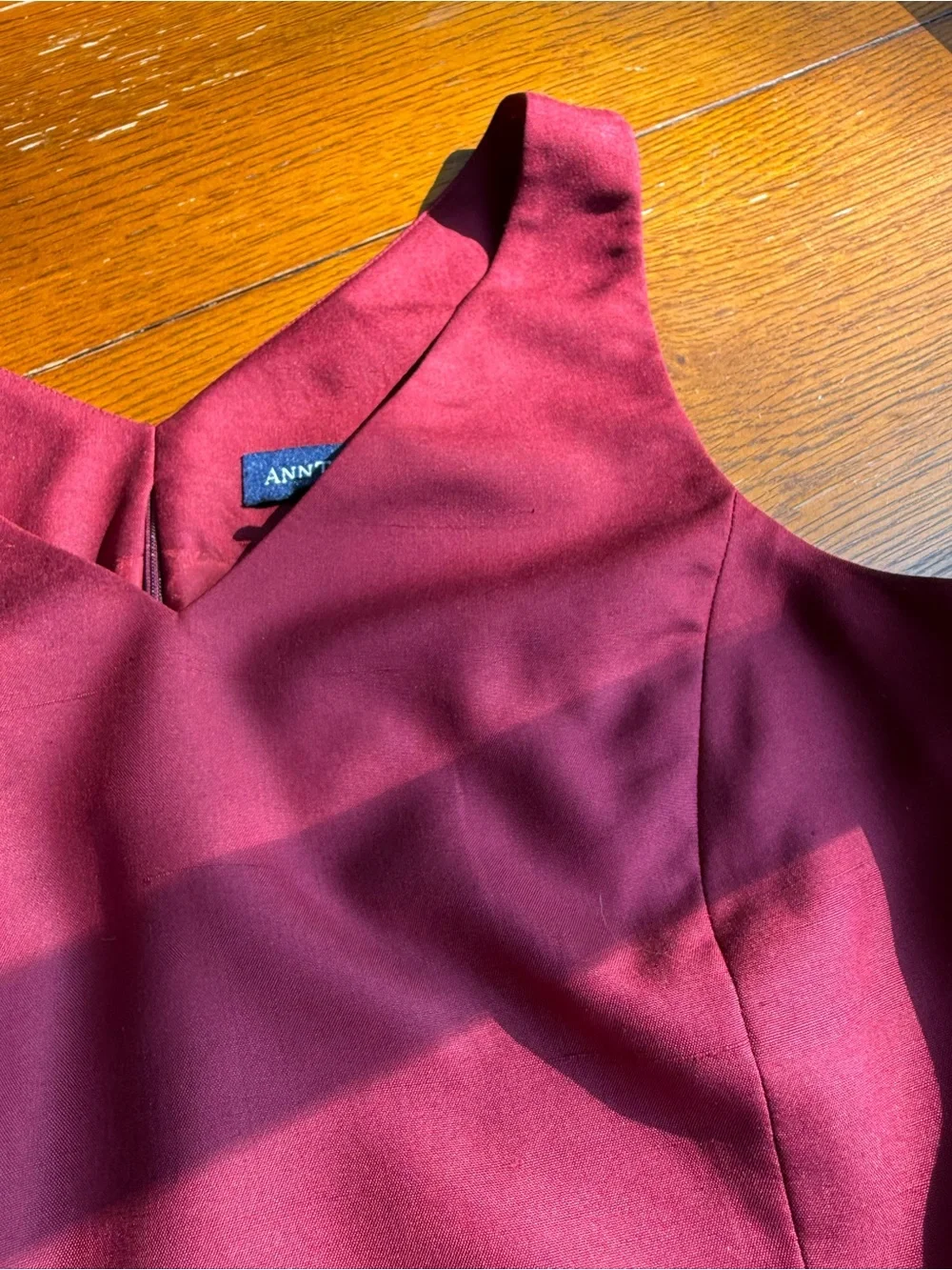 Ann Taylor Silk Sleeveless V-Neck Skirt Set in Deep Wine